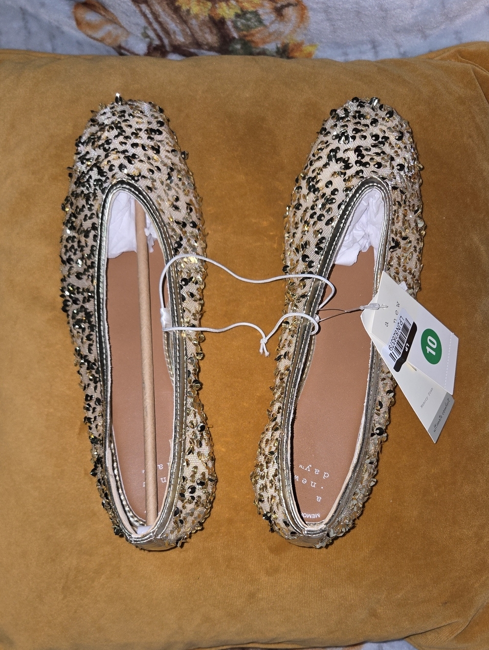 a new day Champagne Sequin & Bead Ballet Flats